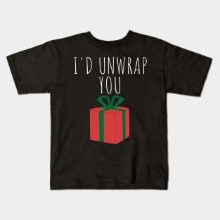 I'd Unwrap You. Christmas Humor. Rude, Offensive, Inappropriate Christmas Design In White Kids T-Shirt